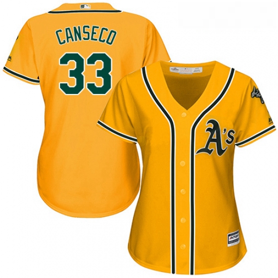 Womens Majestic Oakland Athletics 33 Jose Canseco Replica Gold Alternate 2 Cool Base MLB Jersey