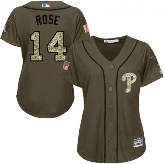 Womens Majestic Philadelphia Phillies 14 Pete Rose Authentic Green Salute to Service MLB Jersey