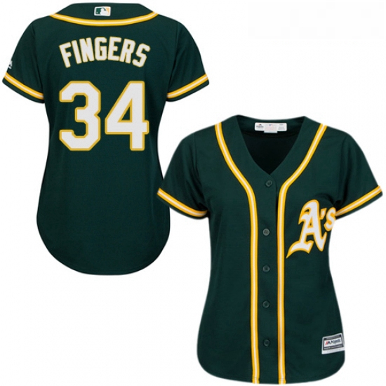 Womens Majestic Oakland Athletics 34 Rollie Fingers Replica Green Alternate 1 Cool Base MLB Jersey