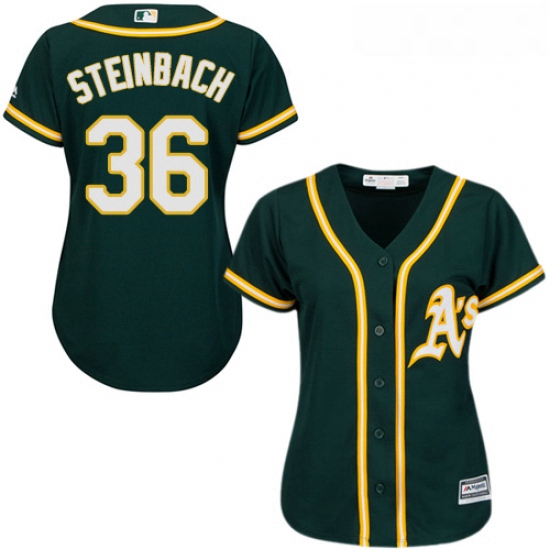 Womens Majestic Oakland Athletics 36 Terry Steinbach Authentic Green Alternate 1 Cool Base MLB Jerse