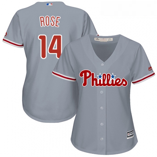 Womens Majestic Philadelphia Phillies 14 Pete Rose Replica Grey Road Cool Base MLB Jersey