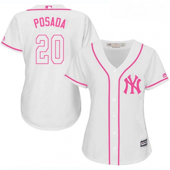 Womens Majestic New York Yankees 20 Jorge Posada Replica White Fashion Cool Base MLB Jersey