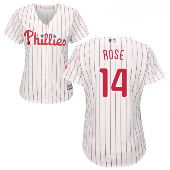Womens Majestic Philadelphia Phillies 14 Pete Rose Replica WhiteRed Strip Home Cool Base MLB Jersey