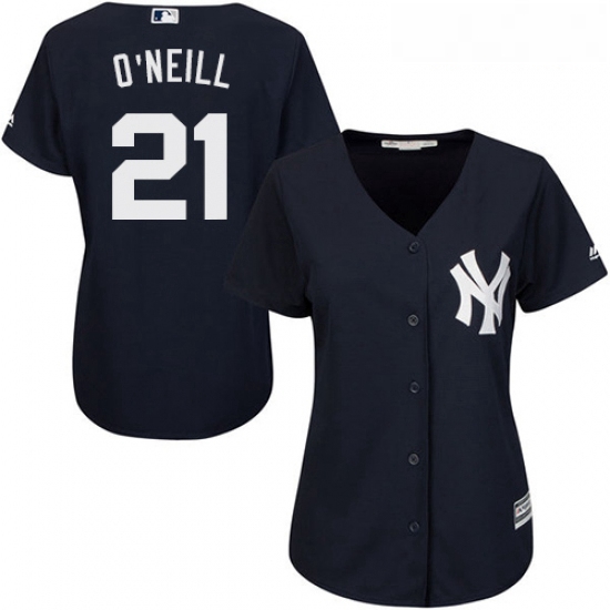 Womens Majestic New York Yankees 21 Paul ONeill Authentic Navy Blue Alternate MLB Jersey