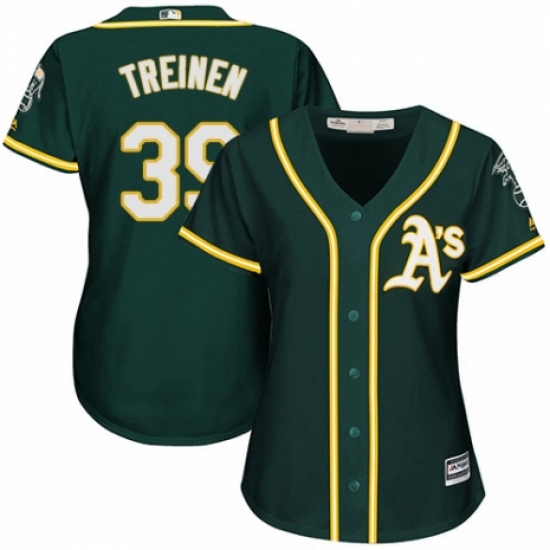 Womens Majestic Oakland Athletics 39 Blake Treinen Authentic Gre