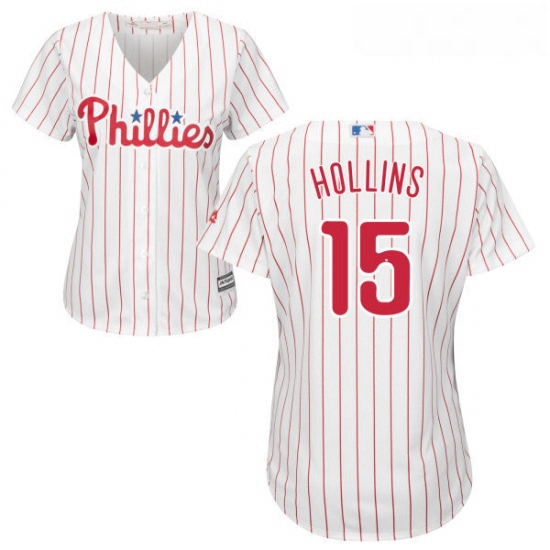 Womens Majestic Philadelphia Phillies 15 Dave Hollins Replica WhiteRed Strip Home Cool Base MLB Jers