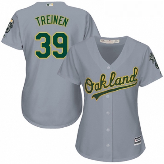 Womens Majestic Oakland Athletics 39 Blake Treinen Authentic Grey Road Cool Base MLB Jersey