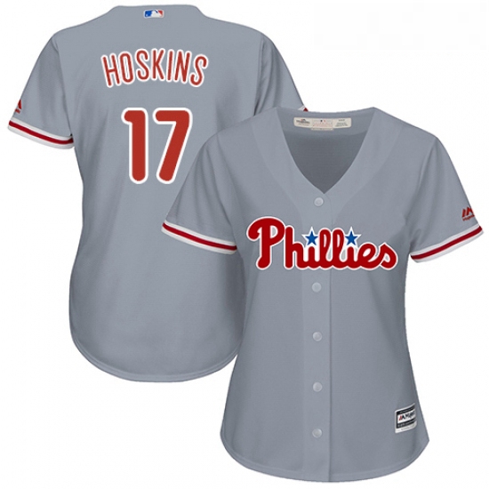 Womens Majestic Philadelphia Phillies 17 Rhys Hoskins Replica Grey Road Cool Base MLB Jersey