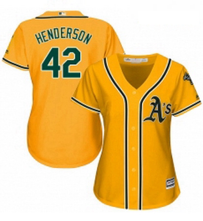 Womens Majestic Oakland Athletics 42 Dave Henderson Authentic Gold Alternate 2 Cool Base MLB Jersey