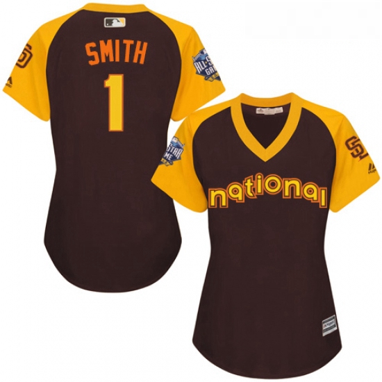 Womens Majestic San Diego Padres 1 Ozzie Smith Authentic Brown 2016 All Star National League BP Cool