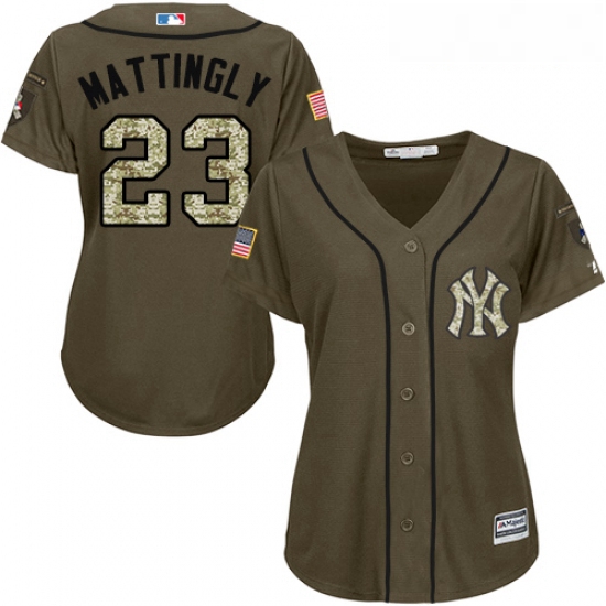 Womens Majestic New York Yankees 23 Don Mattingly Authentic Green Salute to Service MLB Jersey