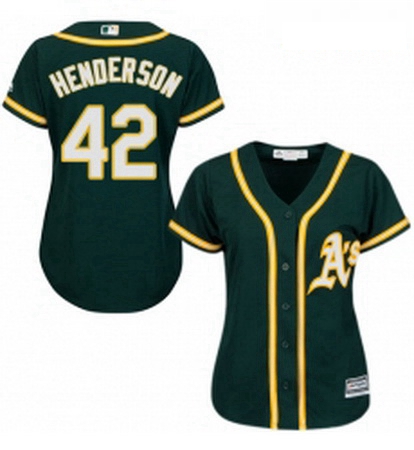 Womens Majestic Oakland Athletics 42 Dave Henderson Replica Green Alternate 1 Cool Base MLB Jersey