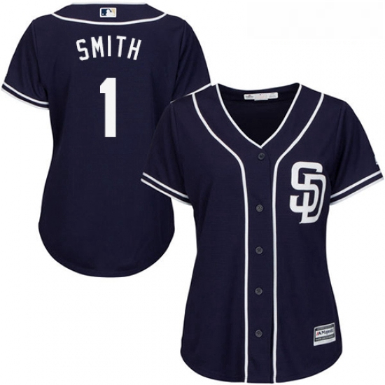 Womens Majestic San Diego Padres 1 Ozzie Smith Replica Navy Blue Alternate 1 Cool Base MLB Jersey