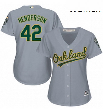 Womens Majestic Oakland Athletics 42 Dave Henderson Replica Grey Road Cool Base MLB Jersey