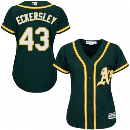 Womens Majestic Oakland Athletics 43 Dennis Eckersley Authentic Green Alternate 1 Cool Base MLB Jers