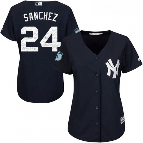 Womens Majestic New York Yankees 24 Gary Sanchez Authentic Navy Blue 2017 Spring Training Cool BaseM