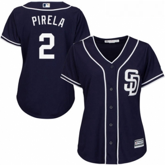 Womens Majestic San Diego Padres 2 Jose Pirela Authentic Navy Bl