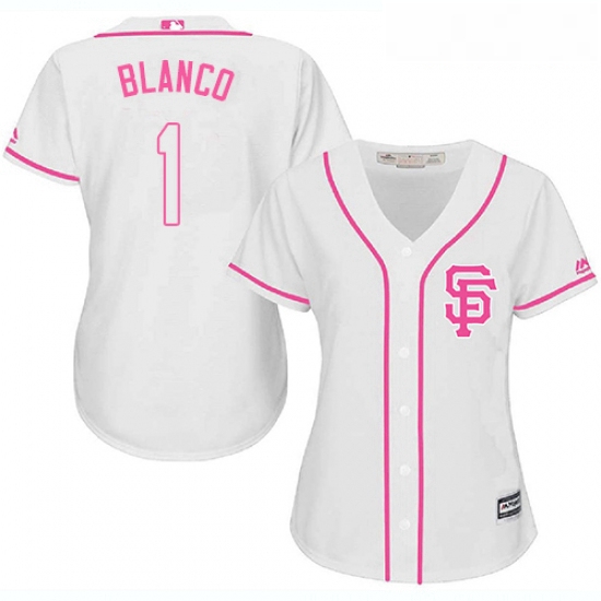 Womens Majestic San Francisco Giants 1 Gregor Blanco Authentic White Fashion Cool Base MLB Jersey