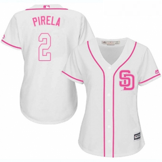 Womens Majestic San Diego Padres 2 Jose Pirela Replica White Fashion Cool Base MLB Jersey