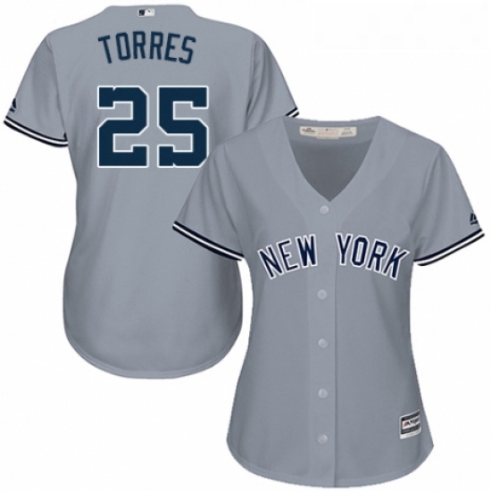 Womens Majestic New York Yankees 25 Gleyber Torres Authentic Grey Road MLB Jersey