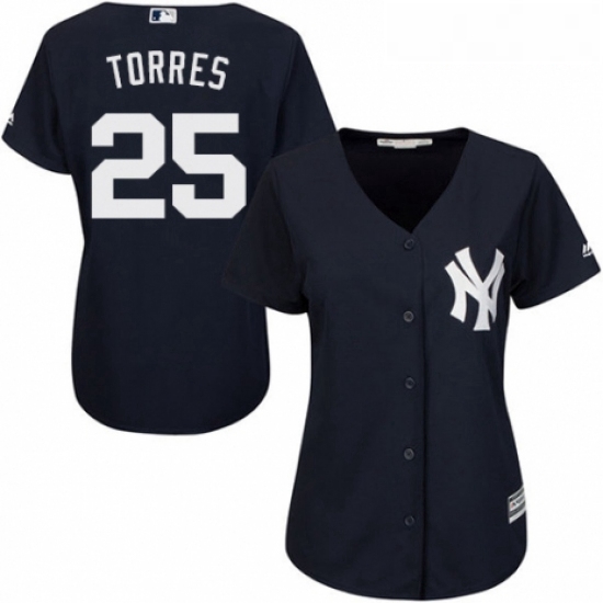 Womens Majestic New York Yankees 25 Gleyber Torres Authentic Navy Blue Alternate MLB Jersey