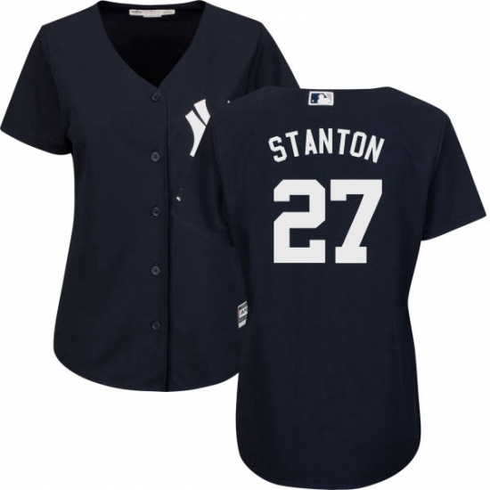 Womens Majestic New York Yankees 27 Giancarlo Stanton Authentic Navy Blue Alternate MLB Jersey