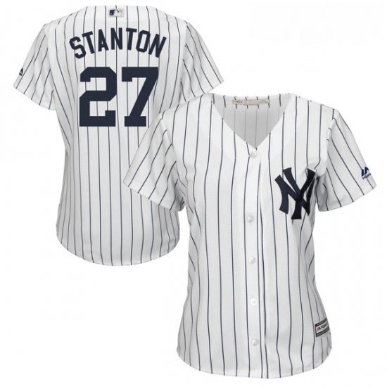 Womens Majestic New York Yankees 27 Giancarlo Stanton Authentic White Home MLB Jersey