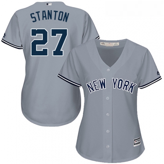 Womens Majestic New York Yankees 27 Giancarlo Stanton Replica Grey Road MLB Jersey