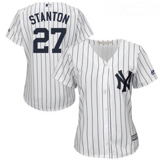 Womens Majestic New York Yankees 27 Giancarlo Stanton Replica Wh
