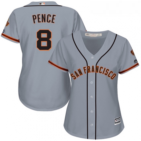 Womens Majestic San Francisco Giants 8 Hunter Pence Authentic Grey Road Cool Base MLB Jersey