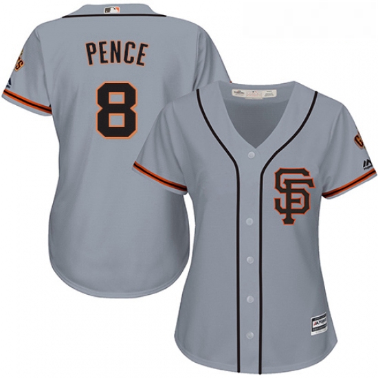 Womens Majestic San Francisco Giants 8 Hunter Pence Replica Grey Road 2 Cool Base MLB Jersey