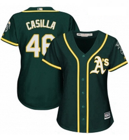 Womens Majestic Oakland Athletics 46 Santiago Casilla Authentic Green Alternate 1 Cool Base MLB Jers