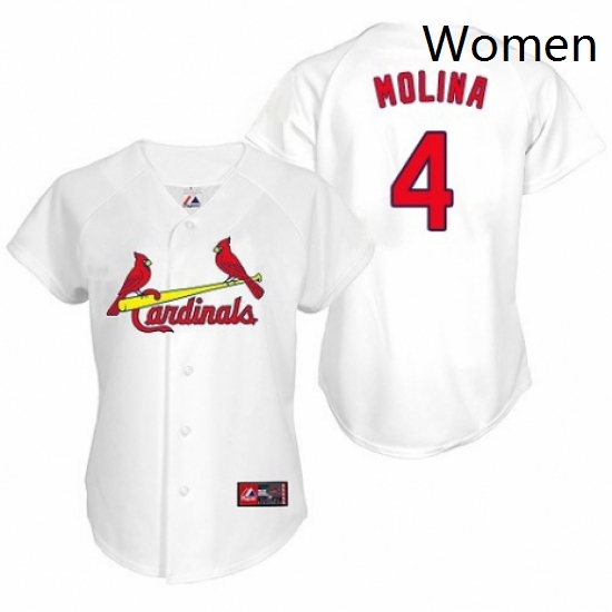 Womens Majestic St Louis Cardinals 4 Yadier Molina Replica White