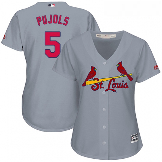 Womens Majestic St Louis Cardinals 5 Albert Pujols Authentic Grey Road Cool Base MLB Jersey