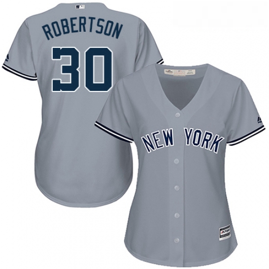 Womens Majestic New York Yankees 30 David Robertson Replica Grey Road MLB Jersey