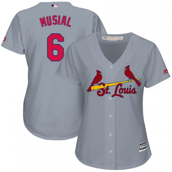 Womens Majestic St Louis Cardinals 6 Stan Musial Authentic Grey Road Cool Base MLB Jersey