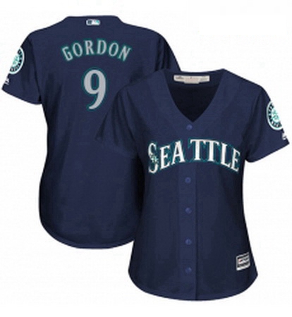 Womens Majestic Seattle Mariners 9 Dee Gordon Replica Navy Blue Alternate 2 Cool Base MLB Jersey