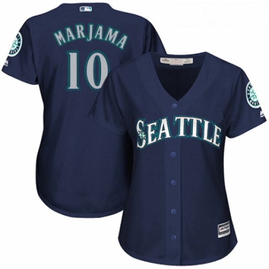 Womens Majestic Seattle Mariners 10 Mike Marjama Authentic Navy Blue Alternate 2 Cool Base MLB Jerse