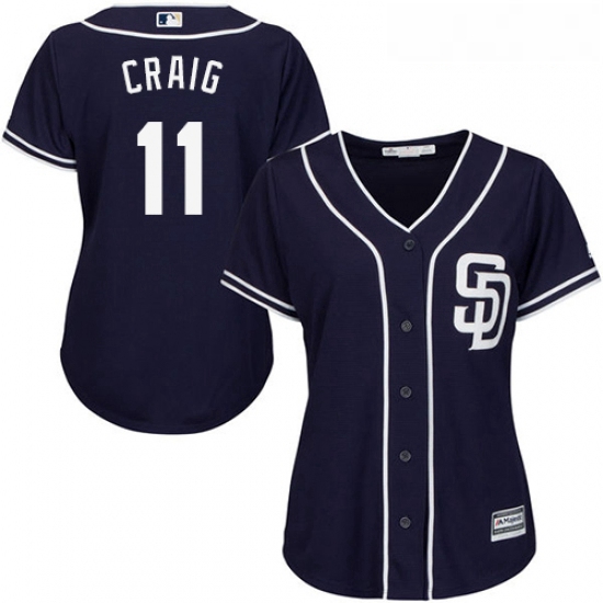 Womens Majestic San Diego Padres 11 Allen Craig Authentic Navy Blue Alternate 1 Cool Base MLB Jersey