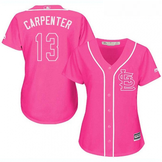 Womens Majestic St Louis Cardinals 13 Matt Carpenter Authentic Pink Fashion MLB Jersey