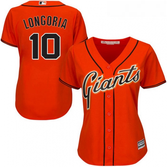 Womens Majestic San Francisco Giants 10 Evan Longoria Authentic Orange Alternate Cool Base MLB Jerse