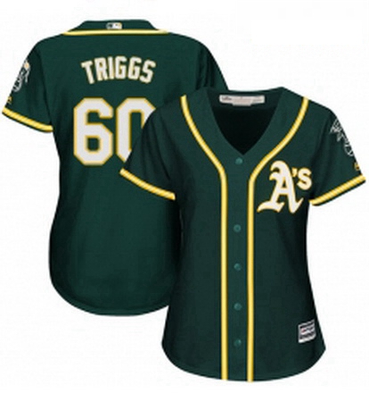 Womens Majestic Oakland Athletics 60 Andrew Triggs Authentic Green Alternate 1 Cool Base MLB Jersey