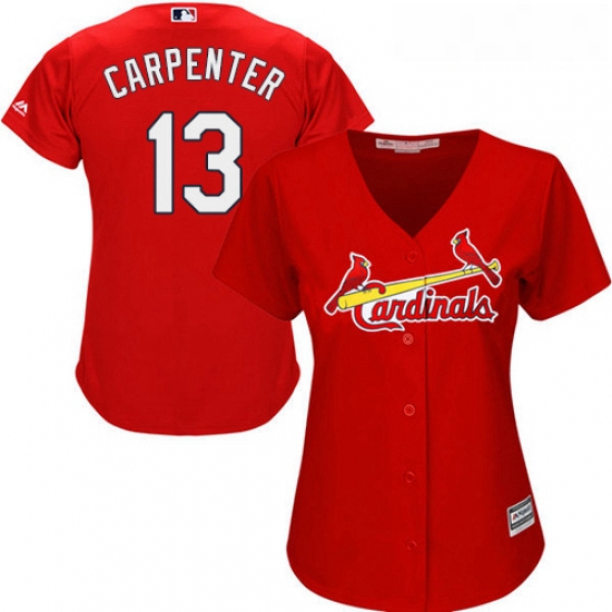 Womens Majestic St Louis Cardinals 13 Matt Carpenter Authentic Red Alternate Cool Base MLB Jersey