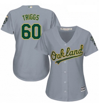 Womens Majestic Oakland Athletics 60 Andrew Triggs Authentic Grey Road Cool Base MLB Jersey