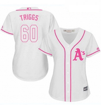 Womens Majestic Oakland Athletics 60 Andrew Triggs Authentic White Fashion Cool Base MLB Jersey