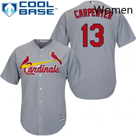 Womens Majestic St Louis Cardinals 13 Matt Carpenter Replica Grey Road MLB Jersey