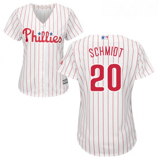 Womens Majestic Philadelphia Phillies 20 Mike Schmidt Replica WhiteRed Strip Home Cool Base MLB Jers