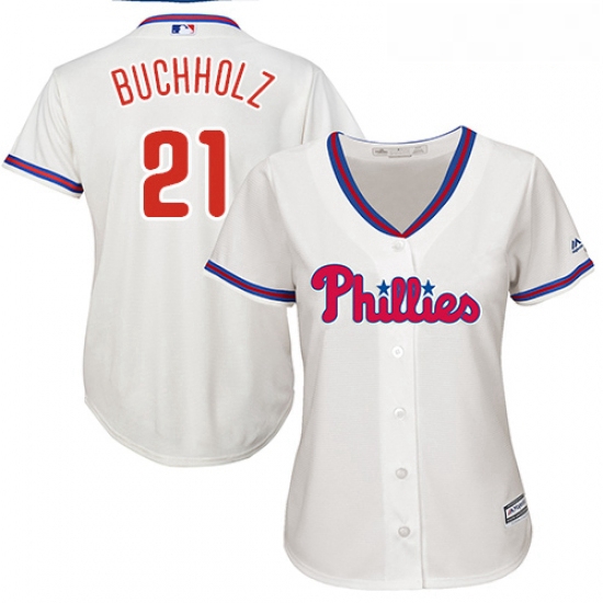 Womens Majestic Philadelphia Phillies 21 Clay Buchholz Authentic Cream Alternate Cool Base MLB Jerse