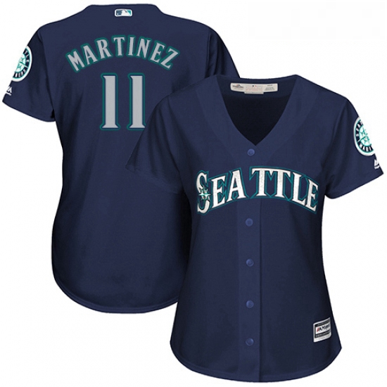 Womens Majestic Seattle Mariners 11 Edgar Martinez Authentic Navy Blue Alternate 2 Cool Base MLB Jer