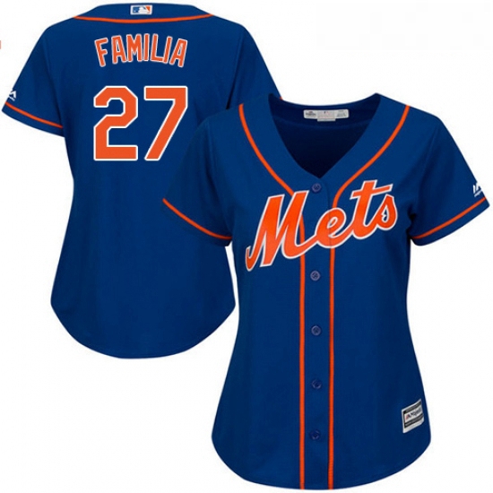 Womens Majestic New York Mets 27 Jeurys Familia Authentic Royal Blue Alternate Home Cool Base MLB Je